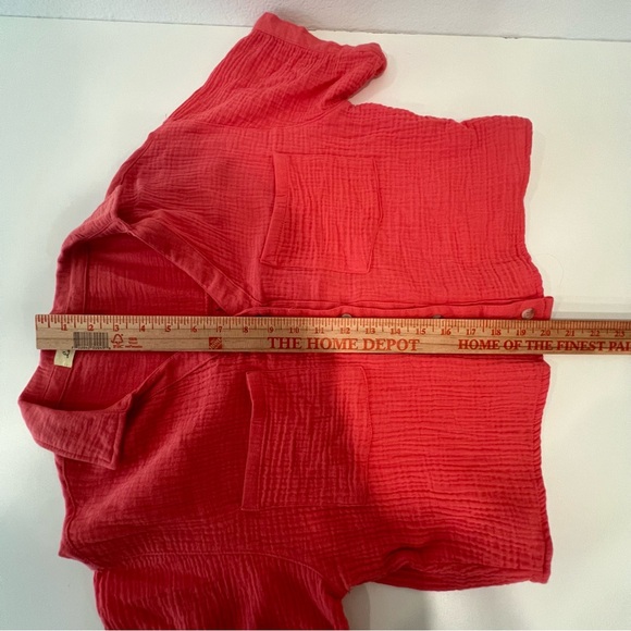 Love Notes Coral Orange Boxy Shirt Size L Button Down 100% Cotton Gauzy Look - Picture 8 of 8